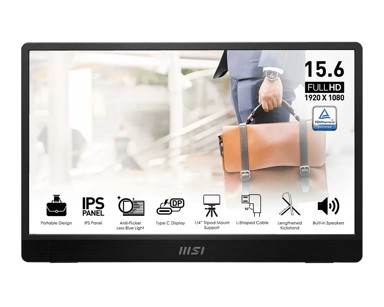 MSI Monitor PRO MP161 E2U / 15.6", 1920 x 1080, IPS, 60 Hz, Mini HDMI, 2x USB-C, zvučnici, crna